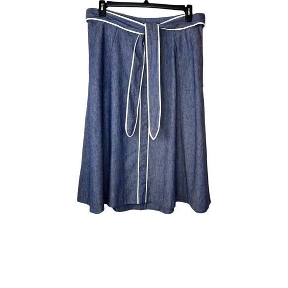 TALBOTS Chambray Blue Linen Blend Midi Skirt Size 14 - Picture 4 of 16
